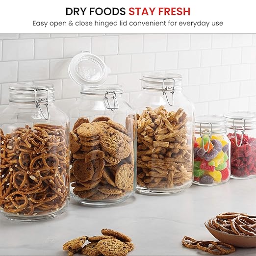 Bormioli Rocco Glass Fido Jars - 135.¼ Ounce - 4 Liter, with hinged hermetically Sealed Airtight lid for Fermenting, Canning, Preserving, With Exclusive Paksh Novelty Chalkboard Labels Set (1 Pack)