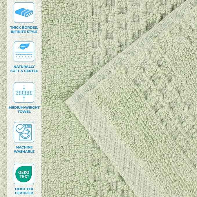 Superior Playa Zero Twist Cotton Medium Weight Towels, for Guest Bath, Bathroom, Shower, Spa, Plush, Quick Dry, Ultra-Soft Towels, Bath Essentials, Waffle Textured, 8 Piece Assorted Towel Set, Green