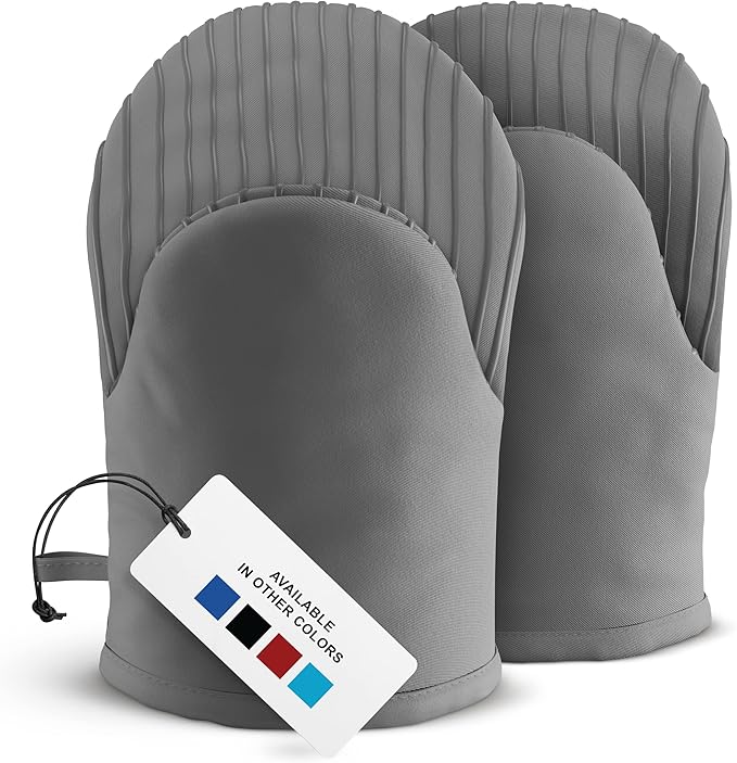 Big Red House - Silicone Mini Oven Mitts - Grey Set of 2 - Heat Resistant to 536 F / 280 C Kitchen Gloves Professional Grade Pot Holders for Cooking Baking