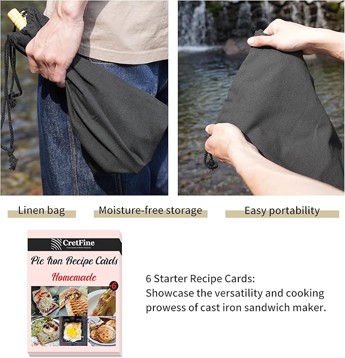 MiniSnack Cast Iron Pie Maker Sandwich Press for Camping and Stovetop, Double Mini Pan for Steak and More with Storage Bag and Recipies, Perfect for Home, Openfire Camp Cooking, Small Cooker