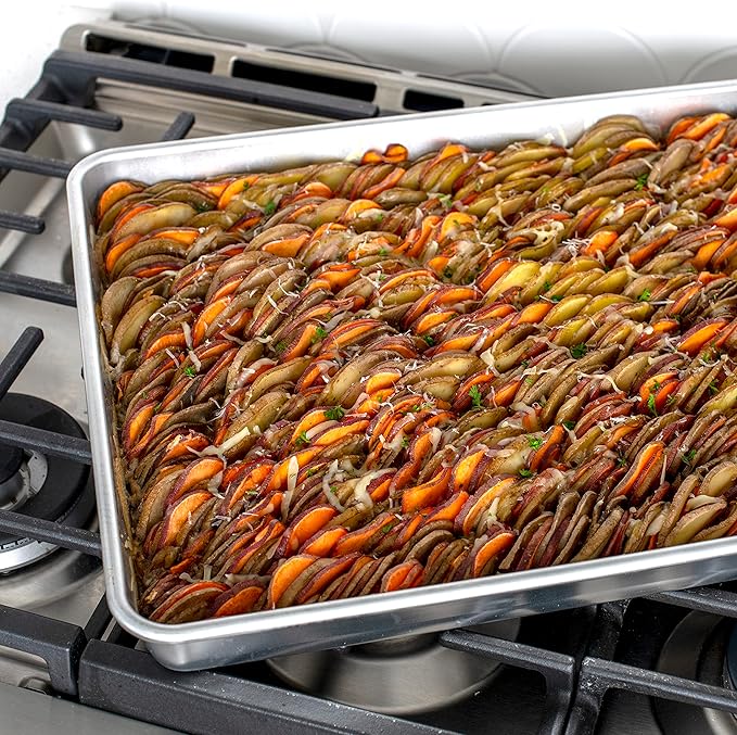 Nordic Ware Extra Large High-Sided Baking Pan, 21.1 x 15 x 2 inches, XL Big baking pan Natural Uncoated Aluminum, Reinforced Steel Rim Prevents Warping, Big Batch