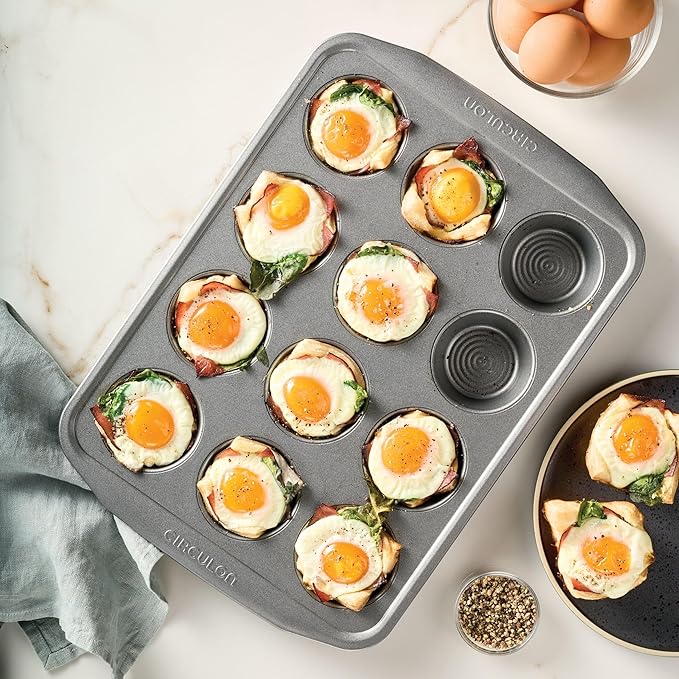Circulon Nonstick Bakeware 12-Cup Muffin Tin, Gray, Steel