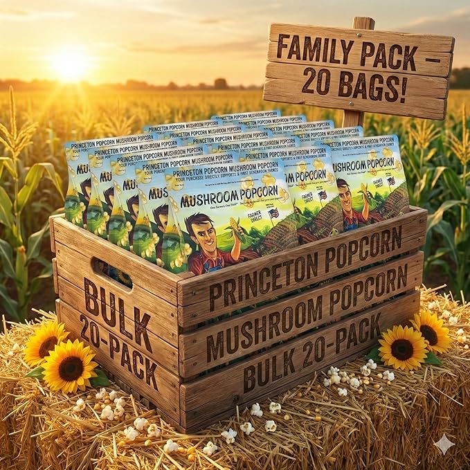 Farmer Bob's Princeton Popcorn Farmer-Direct Mushroom Popcorn Kernels 32 oz Each Case of 20 Sealed Bags Non-GMO Gluten-Free Stove/Popper Ready Bulk Value Pack Freshness Preserved & Easy to Handle