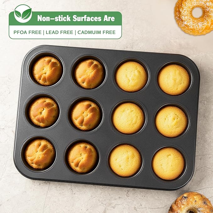 Tiawudi Mini Fluted Tube Cake Pan, 12 Cavity Baking Pan, Non-stick Baking Mold for Cupcakes, Donuts, Cornbread, Brownies, Jellies, Set of 2