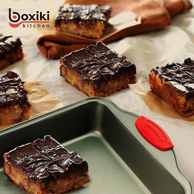Boxiki Kitchen Duo: Non-Stick Steel Jumbo 6-Cup Muffin Pan with Silicone Handles & Reusable Liners + Non-Stick Steel 8x8 Square Baking Pan.