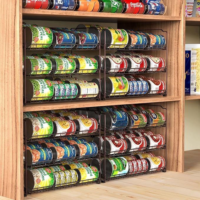Simple Houseware Stackable Can Organizer Rack for Pantry/Cabinet – 11.5" D x 17" W x 13.75" H, Holds 36 Cans, 3-Tier Can Food Storage Dispenser, Bronze