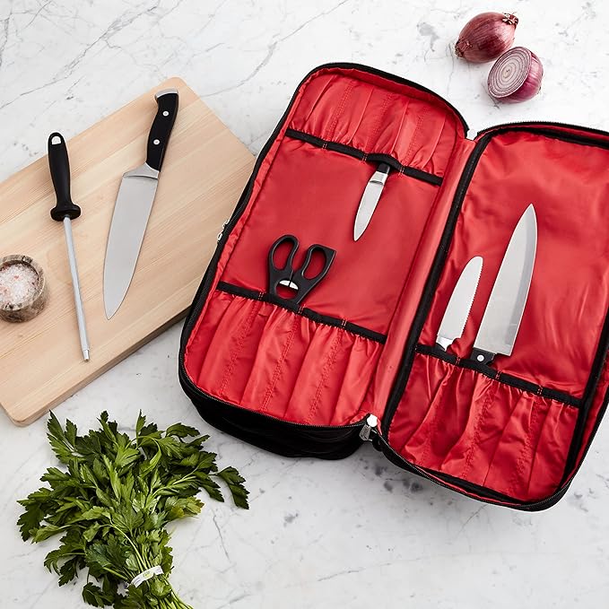 Mercer Culinary Triple-Zip 21-Pocket Knife Case,Black