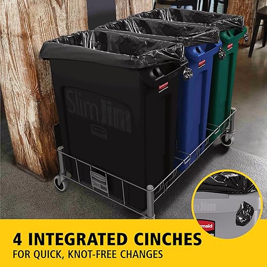Rubbermaid Commercial Products Slim Jim Plastic Rectangular Trash/Garbage Can With Venting Channels, 23 Gal, Black, for Kitchen/Office/Workspace