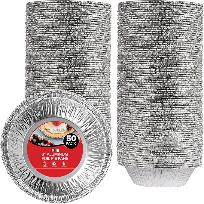 Stock Your Home 3 Inch Aluminum Foil Pie Pans (50 Count) Disposable & Recyclable Mini Pie Pans, Small Pie Tin for Baking, Cafes, and Restaurants, Durable Individual Pie Pan for Fruit Tarts, Quiche