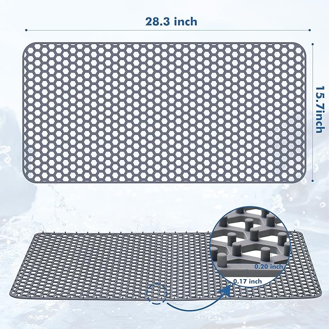Bestjing Silicone Sink Protectors for Kitchen Sink - 28.3"x 15.7" Kitchen Protector Accessory, Non-Slip Heat Resistant Mat for Bottom of Farmhouse Stainless Steel Porcelain (Gray)