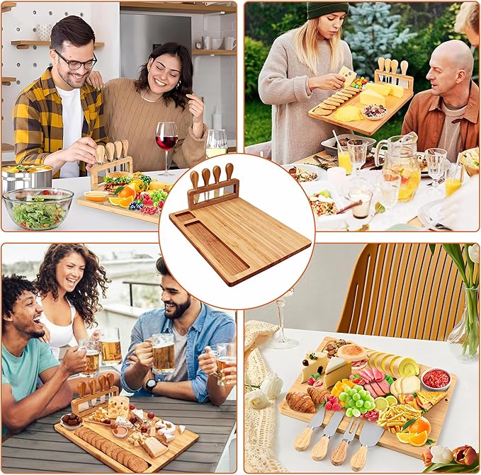Charcuterie Boards Cheese Board:Charcuterie Boards Gift Set with 4 Cheese Knives,Charcuterie Board Set Suitable for Holiday Gift, Wedding Gift, Housewarming Gift