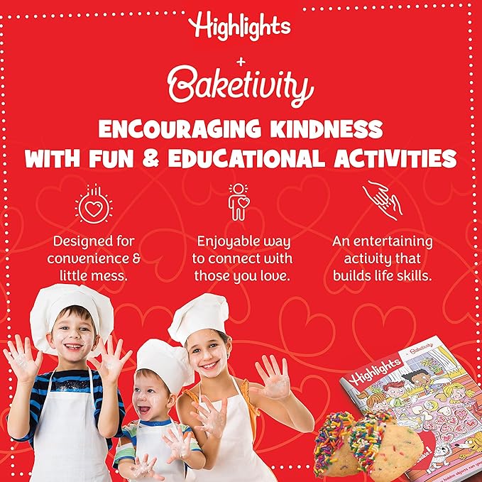 Kids Baking Kit by Baketivity + Highlights Magazine Booklet | Kindness Themed Baking Set for Kids | DIY Arts and Crafts Set | Heart Shaped Sprinkle Cookies | Kosher