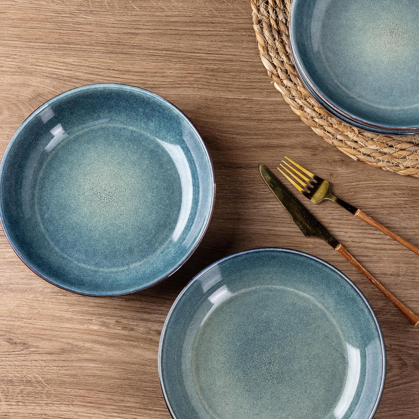 AmorArc 8.5'' Large Ceramic Pasta Bowls Set, 36oz Stoneware Bowls Set of 6 for Kitchen, Reavtive Glaze Bowls-Microwave,Dishwasher Safe for Pasta,Salad,Oatmeal-Ceylon Blue
