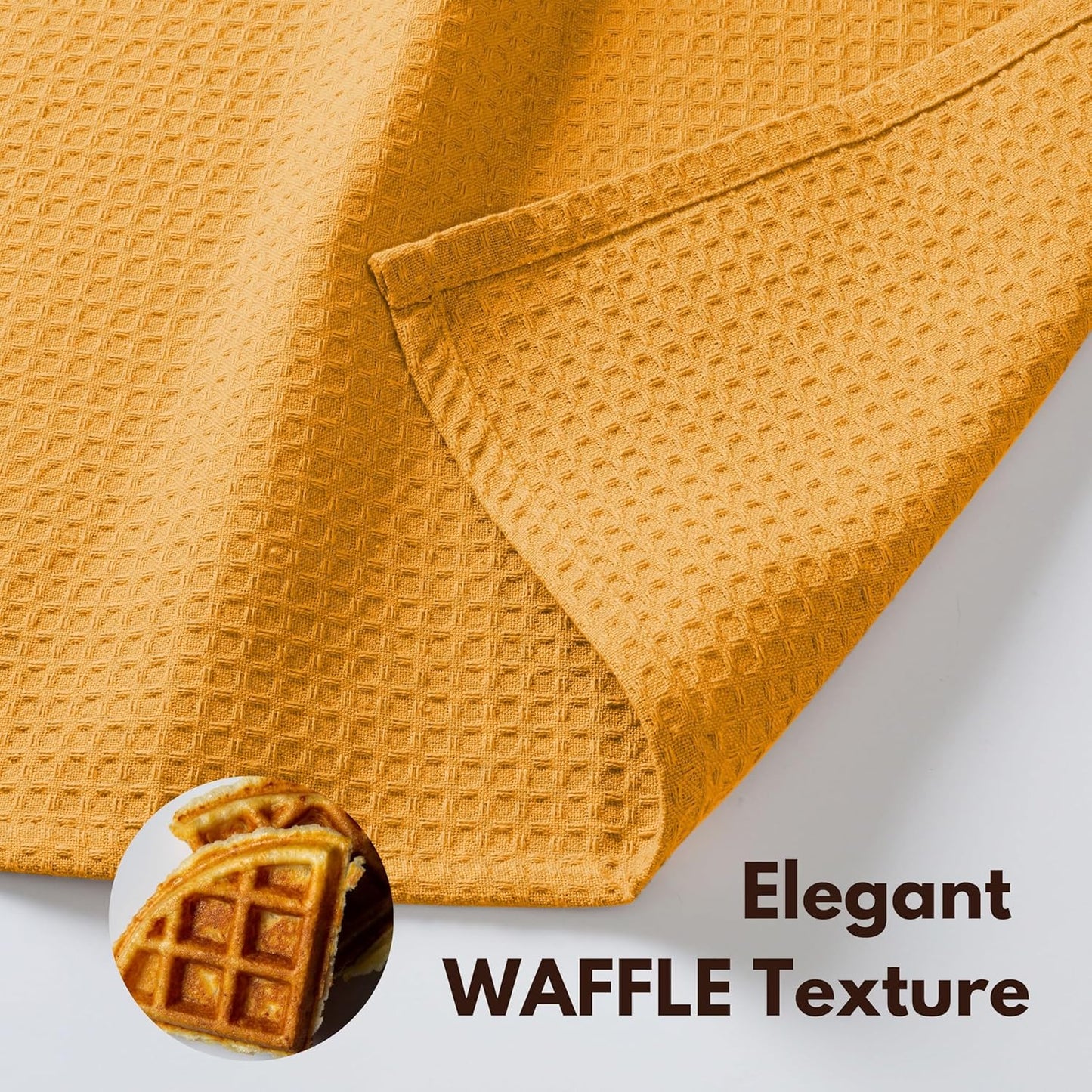 Native Fab Cotton Kitchen Towel with Hanging Loop 16x26 inches, 4-Pack, Waffle Weave Kitchen Towels for Cleaning Drying, Washcloths Soft & Absorbent Cloth Rags, Bar Towel, Dish Cloth, Mustard Yellow