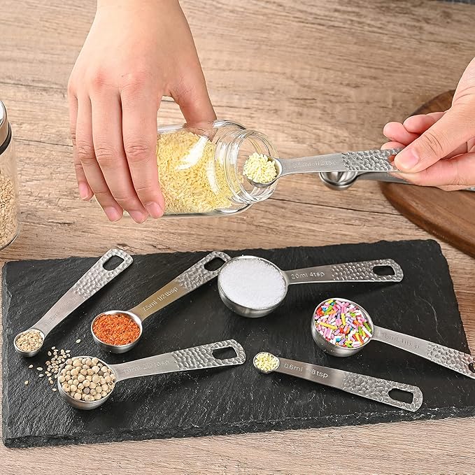 Measuring Cups and Spoons set, 18/8 Stainless Steel Measuring Cups and Spoons, Metal Measuring Tools for Kitchen & Baking, Metric & US Measure Cups and Spoons Set for Dry & Liquid