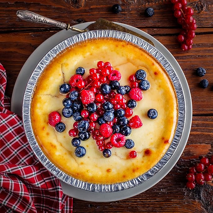 NoCry Premium Disposable Pie Pans 9 Inch (50 Pack) — Made in USA — Foil Aluminum Tins with Curl Lip for Baking Delicious Tarts or Crispy Pastry Crusts — Lightweight Yet Sturdy — Even Heat Distribution