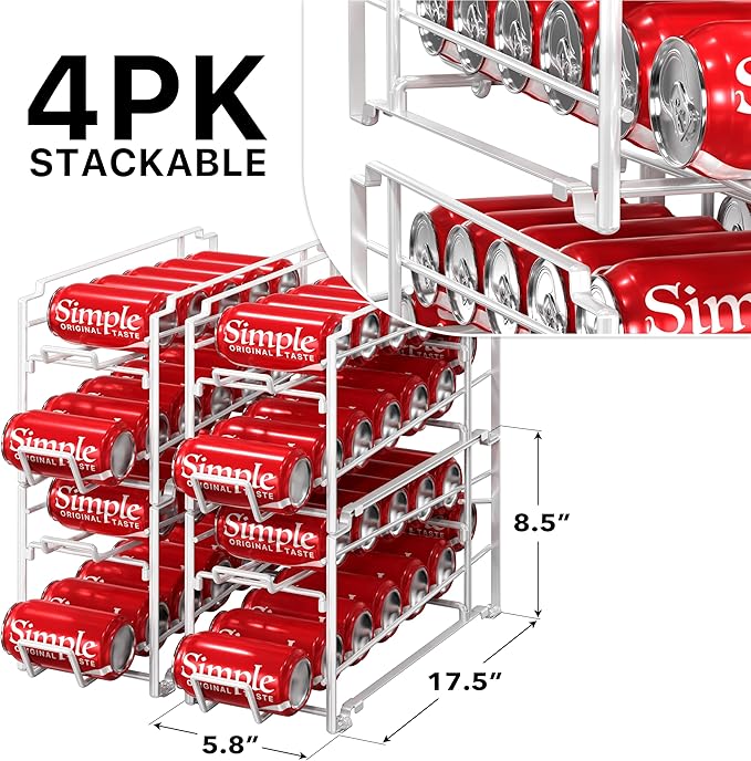 Simple Houseware Soda Can Organizer Stackable Rack Dispenser for Pantry/Refrigerator, White, 4 Pack