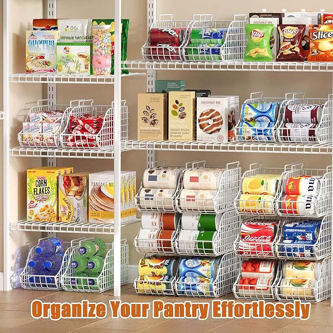 Can Storage Organizer Pantry, Stackable Kitchen Canned Food Holder With Handles, Can Organizer For Pantry Countertop Cabinet, Beverage Drink Pop Soda Can Dispenser Patent Pending (White, 4 Pack)