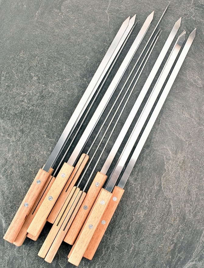 17-Inch Large Metal Barbecue Skewers,HONSHEN Heavy Stainless Steel 3/8 Inch Wide Blade with Hardwood Handle Long Flat BBQ Skewers for Grilling Meat,Chicken,Shrimp,Vegetables-Set of 12 (17 INCH)