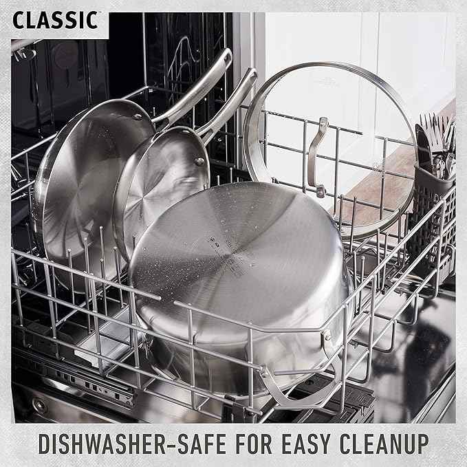 Calphalon Classic Stainless Steel Cookware Set, 10-Piece, Impact-Bonded Aluminum Base, Stay-Cool Handles, Oven Safe 450F, Silver