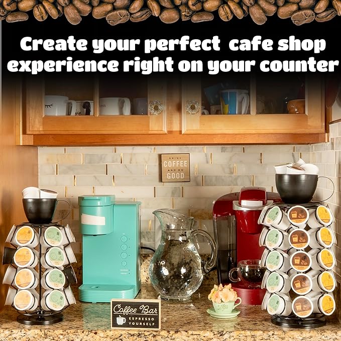 Made Easy Kit Carousel Coffee Pod Holder - Compatible with Keurig K-Pods K-Cups - Countertop 360 Spin Rack Storage Organizer - Revolving Base - Capsule Café Station Bar (Mug Black, Small)