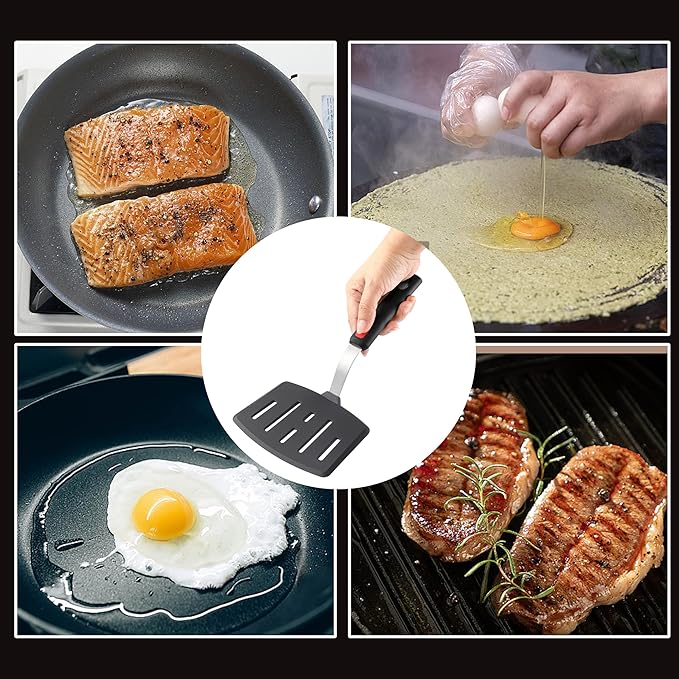 Silicone Wide Spatula, Slotted Turner for Cooking or Baking, Large Pancake Spatula for Egg, Fish, Steak, Flipping and Wok Use, Dishwasher Safe