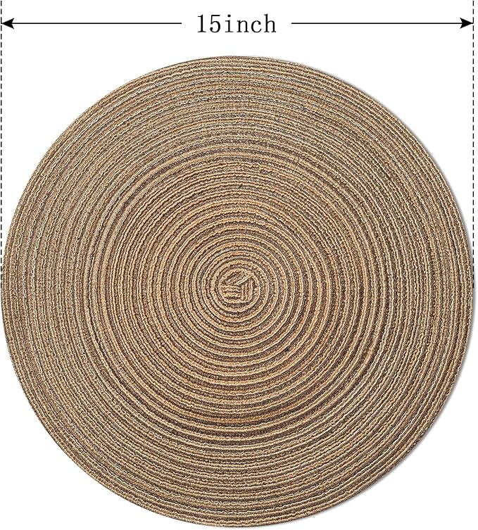 FunWheat Round Braided Placemats Set of 8 Place mats for Dining Tables Woven Heat Resistant Table Mats 15 inch for Fall (E Brown, 8pcs)