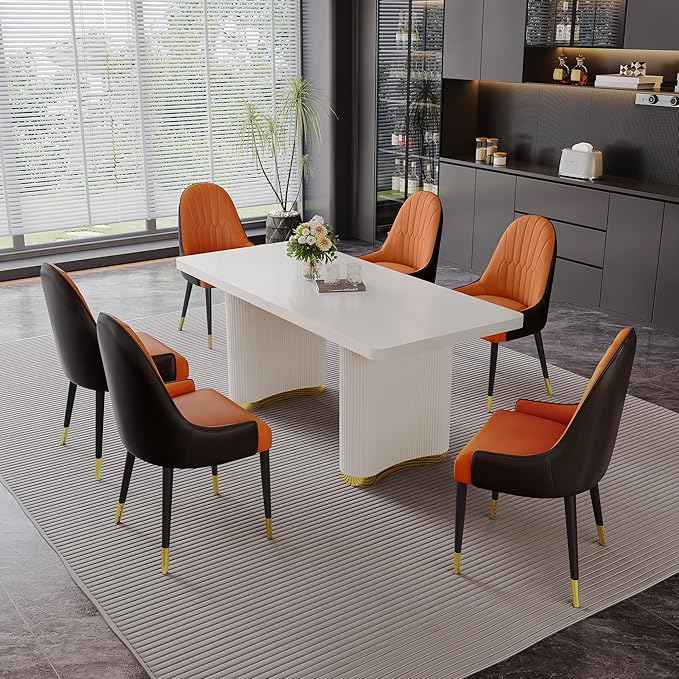 AF ARTISAN FURNITURE Orange Dining Chairs Set of 2 with High Backs Mid Century Modern Kitchen Dining Room Chairs PU Faux Leather Upholstered Large Padded Accent Chair with Legs
