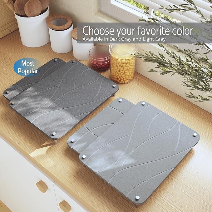 Large Stone Drying Mat for Kitchen Counter | 15.8” x 11.8” Dish Drying Mat Large | Diatomaceous Earth Collapsible Stone Dish Drying Mat | Collapsible Stone Mat for Kitchen Counter (Light Gray)