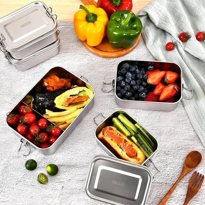 4 PCS Stainless Steel Bento Box 2400ml, Metal Bento Box, Metal Lunch Box, Food Containers, Stainless Steel Lunch Container for Home, Work, Camping