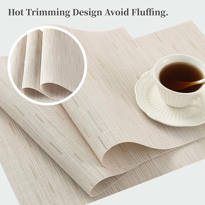 Leetaltree Pale Beige Placemats Set of 8 - Heat Resistant Non-Slip Place mats for Dining Table, Washable Durable PVC Vinyl Woven Table Mats（Pale Beige, 8）