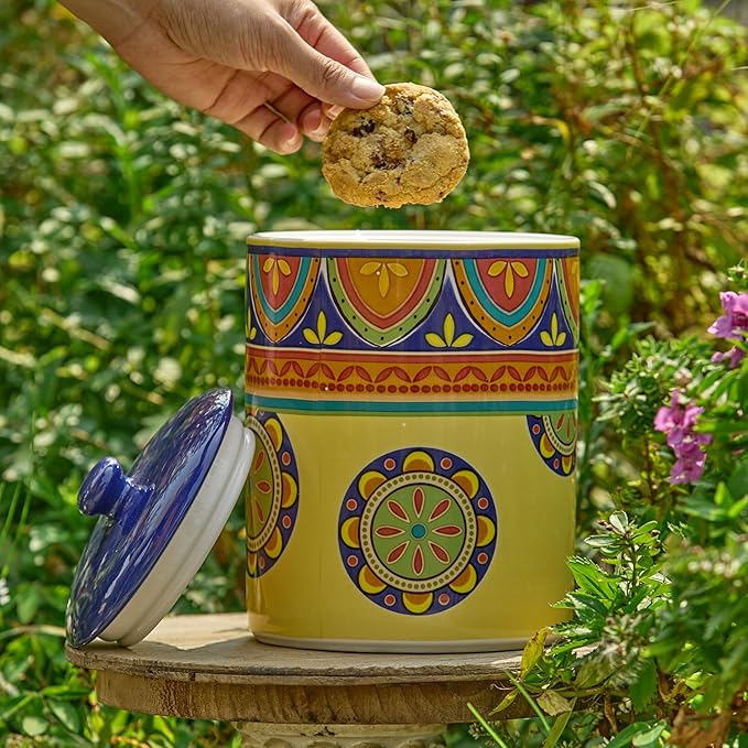 Bico Tunisian Ceramic Air Tight 9 inch Cookie jar, for holding coffee, powder, tea, spices, Microwave and Dishwasher Safe