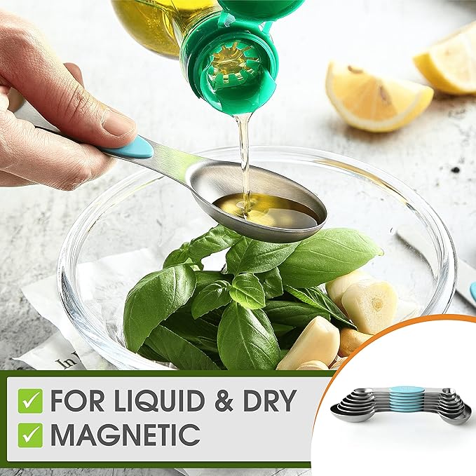 Spring Chef Ice Cream Scoop and Magnetic Measuring Spoons Set Bundle - Aqua Sky
