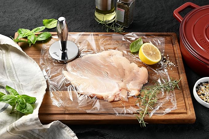 Meat Pounder Tenderizer - Solid Cast Stainless Steel Round Chicken Flattener Tool - Works Great As A Smash Burger Press - Dishwasher Safe