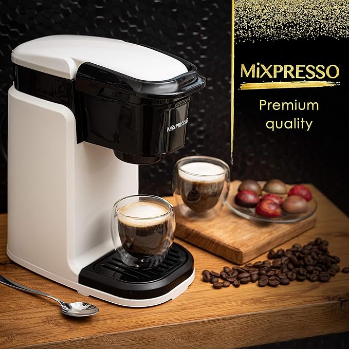 Mixpresso White Single Serve Coffee Maker for K Capsule, Compact Mini Coffee Maker 800 Watt Coffee Machine for Pods or Ground, Fast Brew, Auto Shut Off, 12 Oz Brew Size for Travel, Office, RV and Dorm