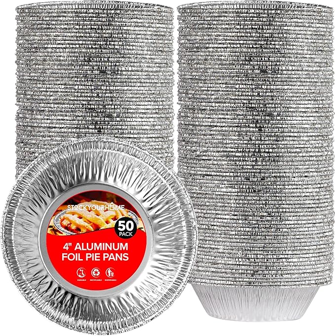 Stock Your Home 4 Inch Mini Aluminum Foil Pans (50 Count) – Disposable Small Tins for Baking Tiny Treats, Fruit Tarts, Quiche, and Mince Pies