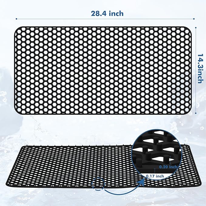 Bestjing Silicone Sink Protectors for Kitchen Sink - 28.4"x 14.3" Kitchen Protector Accessory, Non-Slip Heat Resistan Mat for Bottom of Farmhouse Stainless Steel Porcelain, Black
