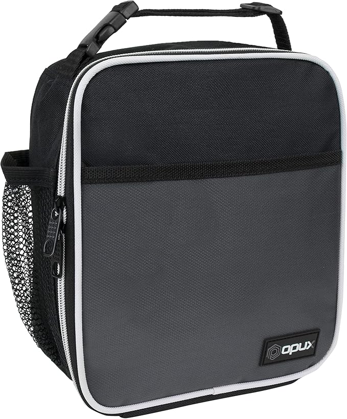 opux Premium Insulated Lunch Box, Soft School Lunch Bag for Kids Boys Girls, Leakproof Small Lunch Pail Men Women Work, Reusable Compact Cooler Tote Lunchbox for Office Adult, Grey