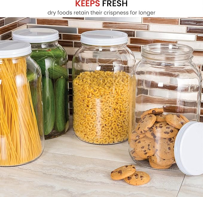 1 Gallon Glass Jar With Lid – 2 Pack Large Glass Jar With Airtight Metal Lids - USDA Approved BPA-Free Dishwasher Safe, Wide Mouth Sun Tea Jar, Gallon Mason Jar for Storage, Fermenting, And Brewing