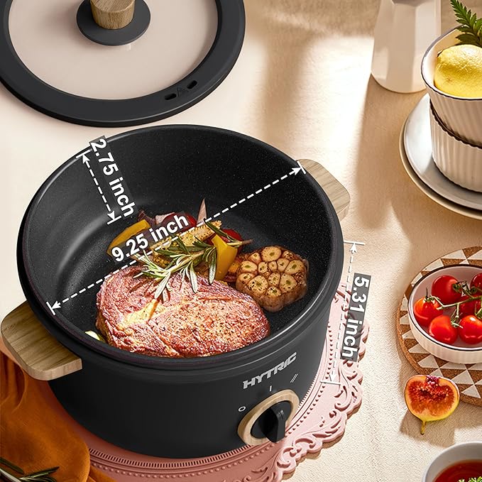 Hytric Hot Pot Electric, 2.5L Portable Electric Pot with Non-Stick Coating, Multi-functional Cooker for Stir Fry, Steak, Noodles, Soup, Portable Ramen Cooker for Dorm and Office, Black
