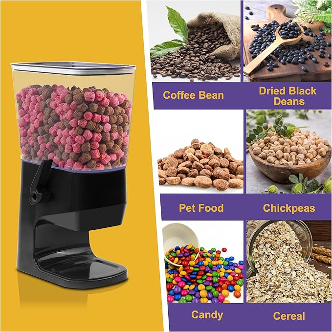 Cereal Dispenser Countertop, Dry Food Dispenser Snack Organizer, Slim Cereal Containers Storage Dispenser with Lids for Pantry, Kitchen Organization Oatmeal Nut Granola Candy, Black, 2pcs