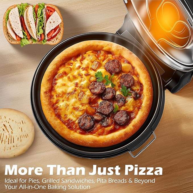 12" Pizza Oven, Indoor Pizza Oven Heats up to 800°F, 1200W Electric Pizza Maker with Viewing Window, Temperature Control & Timer