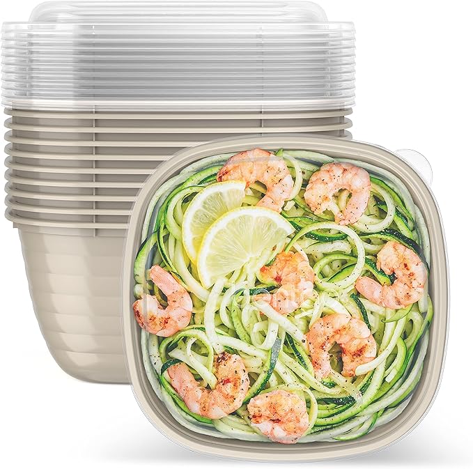 Bentgo Prep - 1-Compartment Bowls with Custom Fit Lids - Reusable, Microwaveable, Durable, PFAS & BPA-Free, Freezer and Dishwasher Safe Meal Prep Food Storage - 10 Bowls & 10 Lids (Champagne)