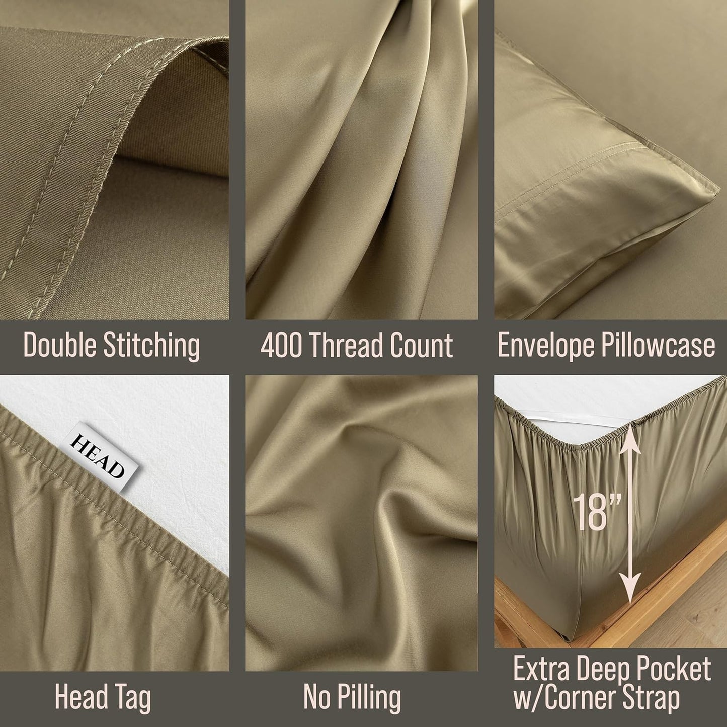 Bella Coterie Luxury Bamboo Viscose Split King Size Sheet Set | 100% Organically Grown | Ultra Soft | Cooling for Hot Sleepers | 18" Deep Pocket [Olive]