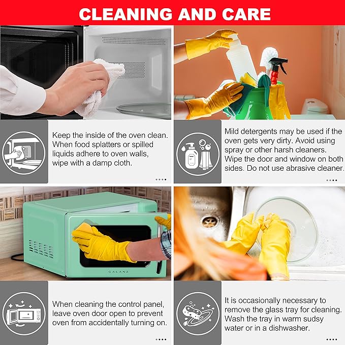 Galanz GLCMKZ07GNR07 Retro Countertop Microwave Oven with Auto Cook & Reheat, Defrost, Quick Start Functions, Easy Clean with Glass Turntable, Pull Handle.7 cu ft, Green
