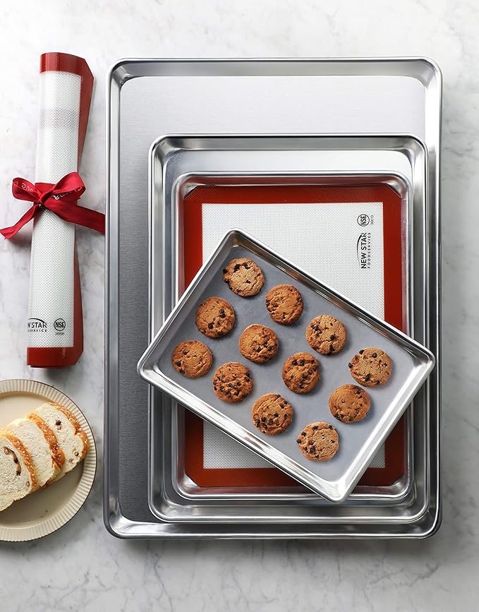 New Star Foodservice Commercial-Grade 18-Gauge Aluminum Sheet Pan/Bun Pan (9 x13 x1 inch (Quarter Size))