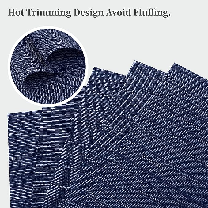 Leetaltree Blue Placemats Set of 8 - Heat Resistant Non-Slip Place mats for Dining Table, Washable Durable PVC Vinyl Woven Table Mats（Blue, 8）