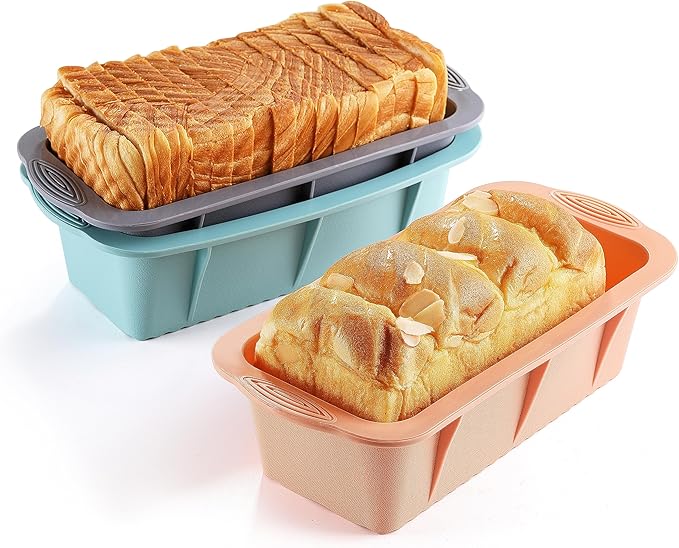 MONGSEW 3PCS Silicone Bread Loaf Pan, Non-Stick Bread Pans for Baking, Easy Release Loaf Pan, Great for Homemade Bread, Cakes, Brownies, Dishwasher Safe (3 Colors, Nesting Design)