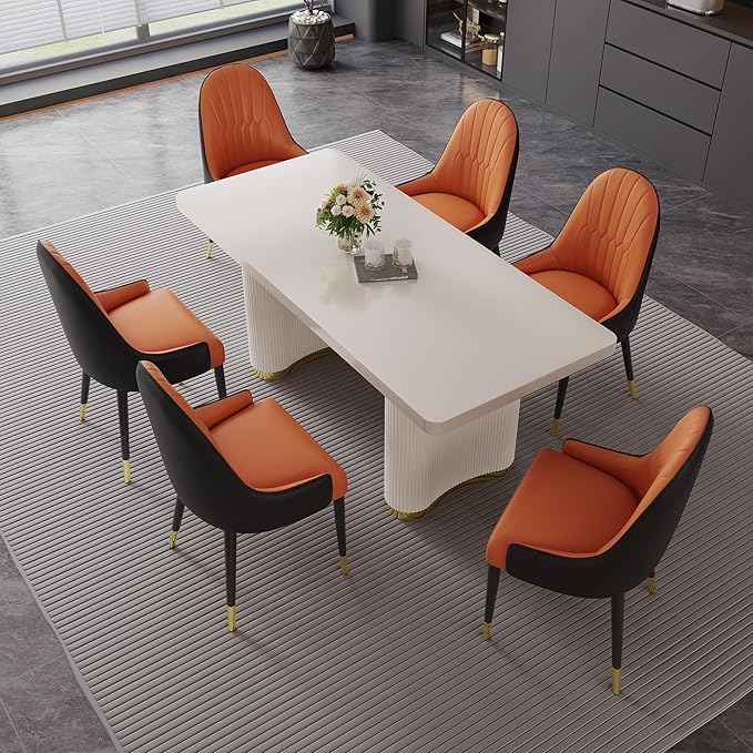 AF ARTISAN FURNITURE Orange Dining Chairs Set of 2 with High Backs Mid Century Modern Kitchen Dining Room Chairs PU Faux Leather Upholstered Large Padded Accent Chair with Legs