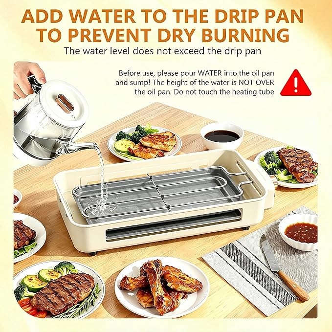 1500W Electric Indoor Grill, 3 in 1 Smokeless Korean Barbecue Grill with Net & Non-Stick Removable Plate and Velcro, Temperature Control & Dishwasher Safe, Smokeless Korean BBQ for Kitchen Party